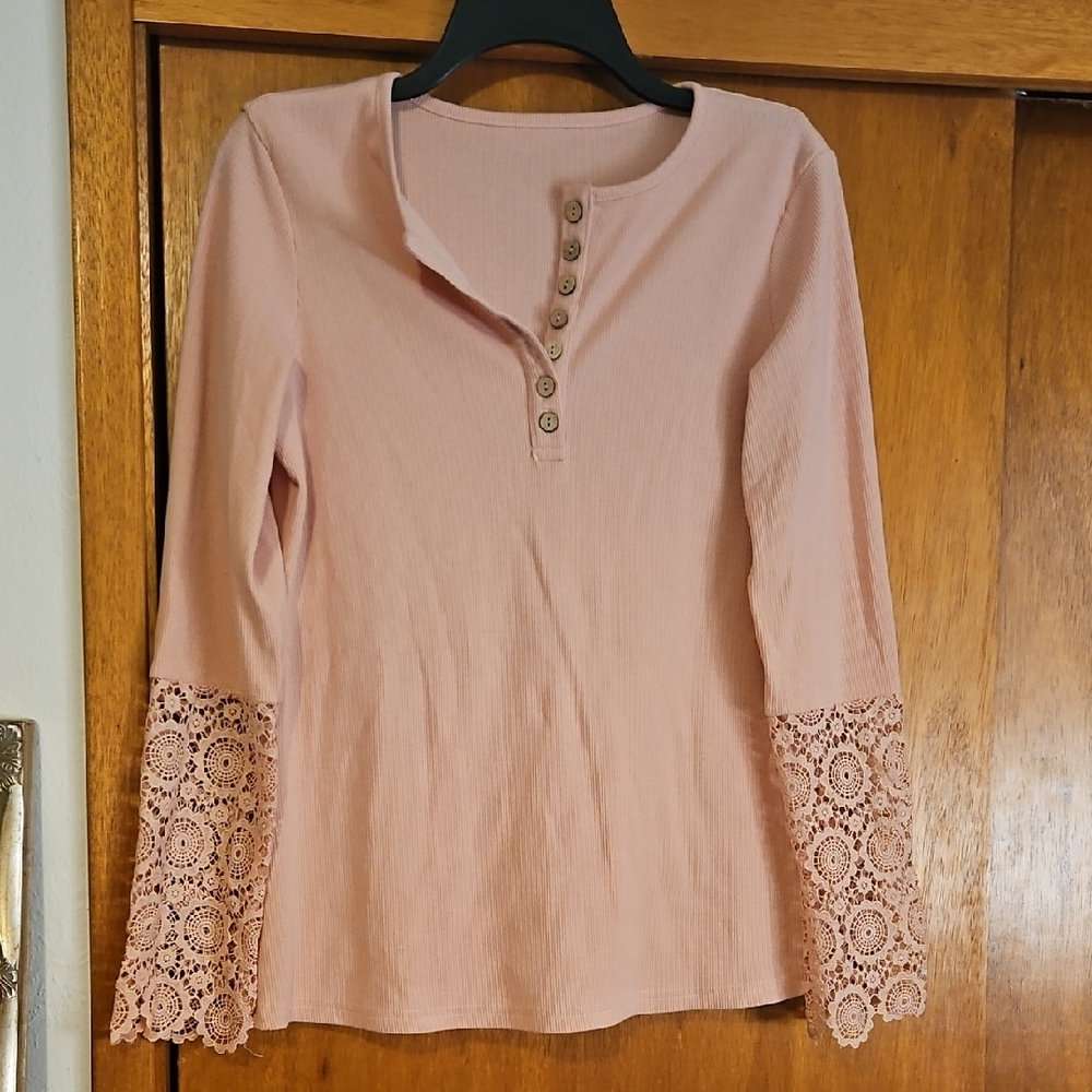 Pink Henley With Lace Sz Medium
